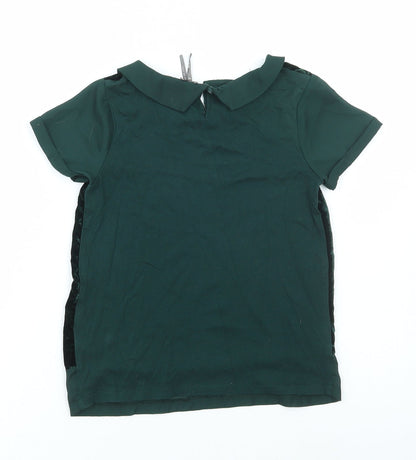 NEXT Girls Green Viscose Basic Blouse Size 9 Years Collared Button