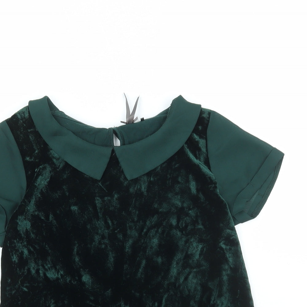 NEXT Girls Green Viscose Basic Blouse Size 9 Years Collared Button