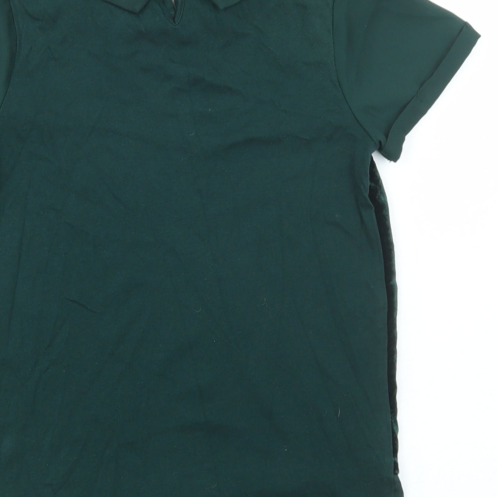 NEXT Girls Green Viscose Basic Blouse Size 9 Years Collared Button