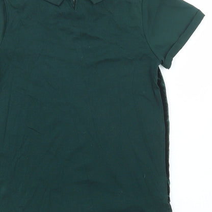 NEXT Girls Green Viscose Basic Blouse Size 9 Years Collared Button