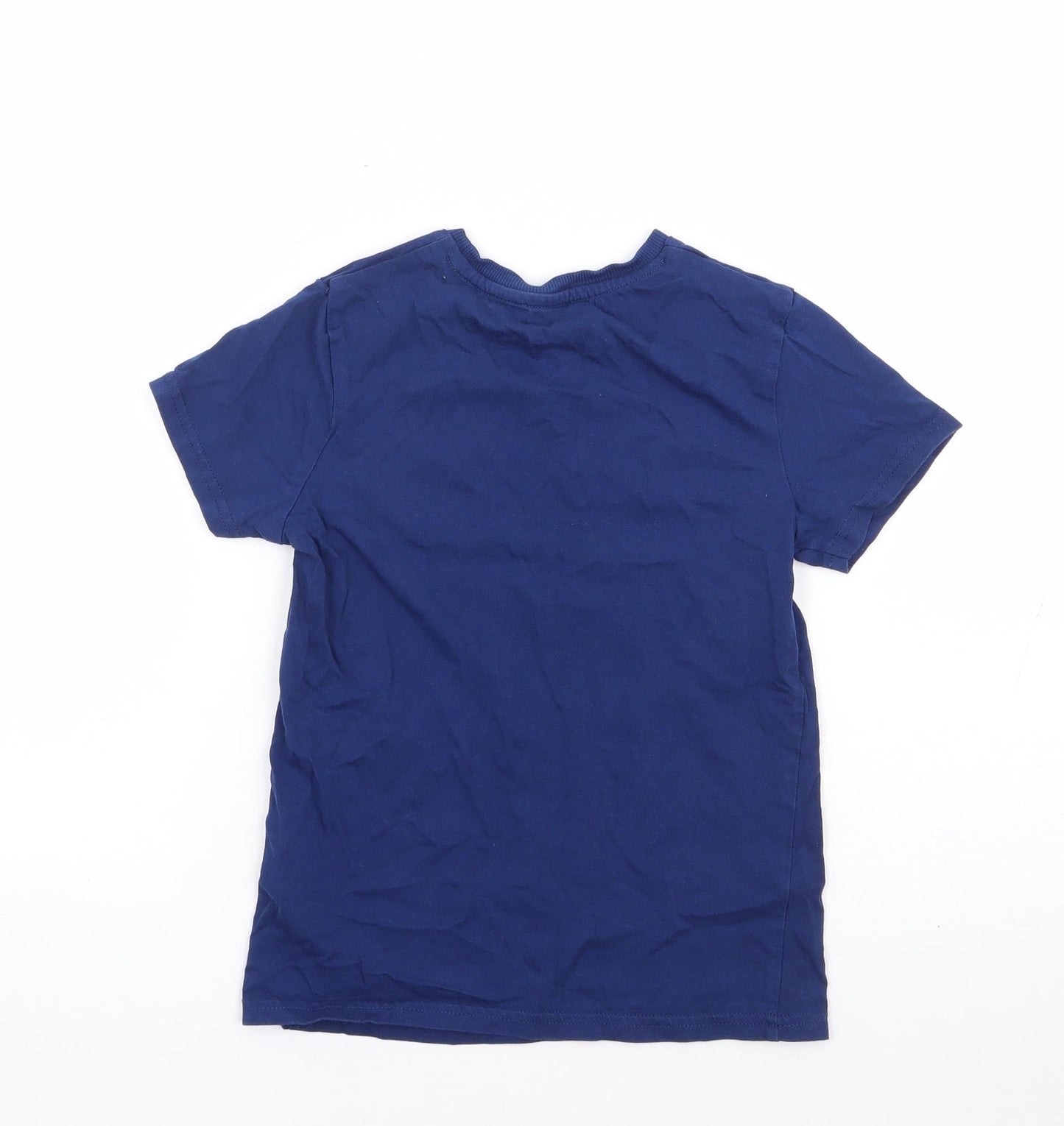 Marks and Spencer Boys Blue 100% Cotton Basic T-Shirt Size 6-7 Years Crew Neck Pullover - Gaming