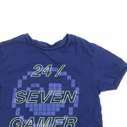 Marks and Spencer Boys Blue 100% Cotton Basic T-Shirt Size 6-7 Years Crew Neck Pullover - Gaming