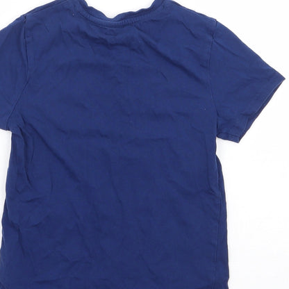 Marks and Spencer Boys Blue 100% Cotton Basic T-Shirt Size 6-7 Years Crew Neck Pullover - Gaming