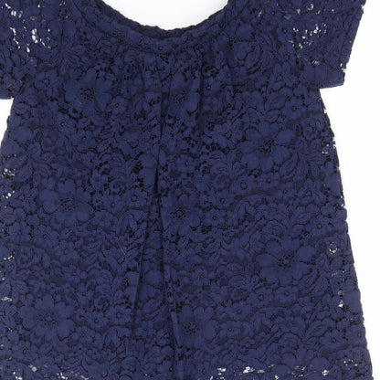 Peacocks Womens Blue Floral Nylon Jersey Blouse Size 10 Off the Shoulder - Bardot
