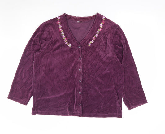 F&F Womens Purple Floral Polyester Jersey Blouse Size 14 V-Neck