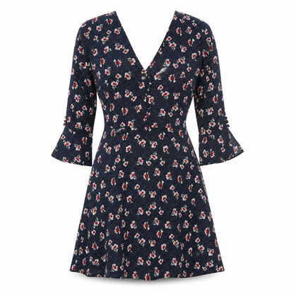 Influence Womens Black Floral Polyester A-Line Size 8 V-Neck Zip
