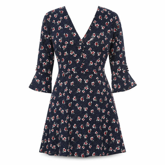 Influence Womens Black Floral Polyester A-Line Size 8 V-Neck Zip