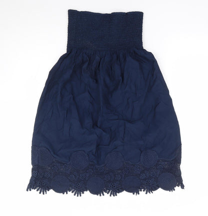 NEXT Womens Blue 100% Cotton A-Line Size 6 Off the Shoulder Pullover - Embellished Hem