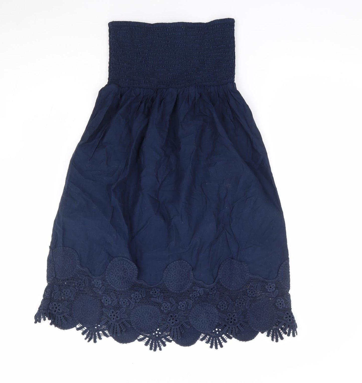 NEXT Womens Blue 100% Cotton A-Line Size 6 Off the Shoulder Pullover - Embellished Hem