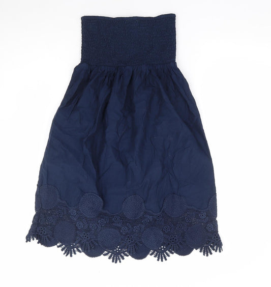 NEXT Womens Blue 100% Cotton A-Line Size 6 Off the Shoulder Pullover - Embellished Hem