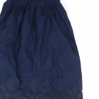 NEXT Womens Blue 100% Cotton A-Line Size 6 Off the Shoulder Pullover - Embellished Hem