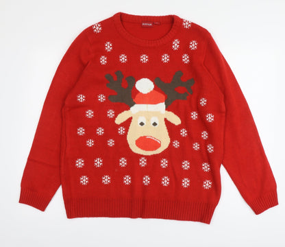 Avenue Mens Red Round Neck Acrylic Pullover Jumper Size L - Santa Jumper