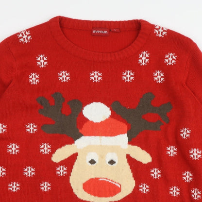 Avenue Mens Red Round Neck Acrylic Pullover Jumper Size L - Santa Jumper