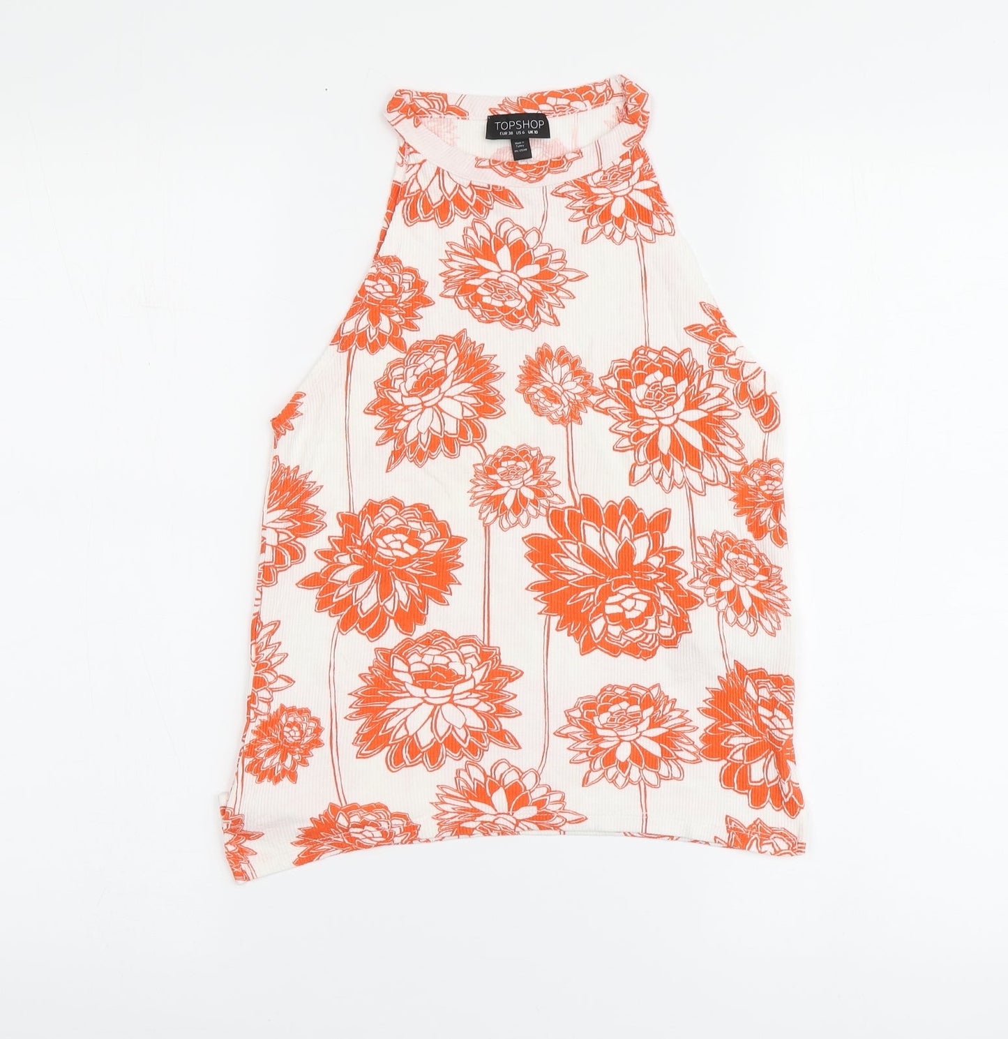 Topshop Womens White Floral Viscose Basic Tank Size 10 Halter
