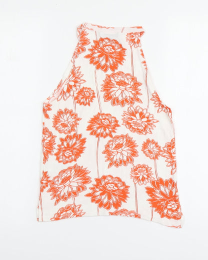 Topshop Womens White Floral Viscose Basic Tank Size 10 Halter