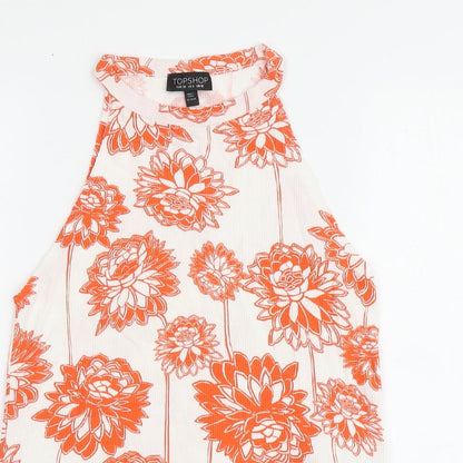 Topshop Womens White Floral Viscose Basic Tank Size 10 Halter