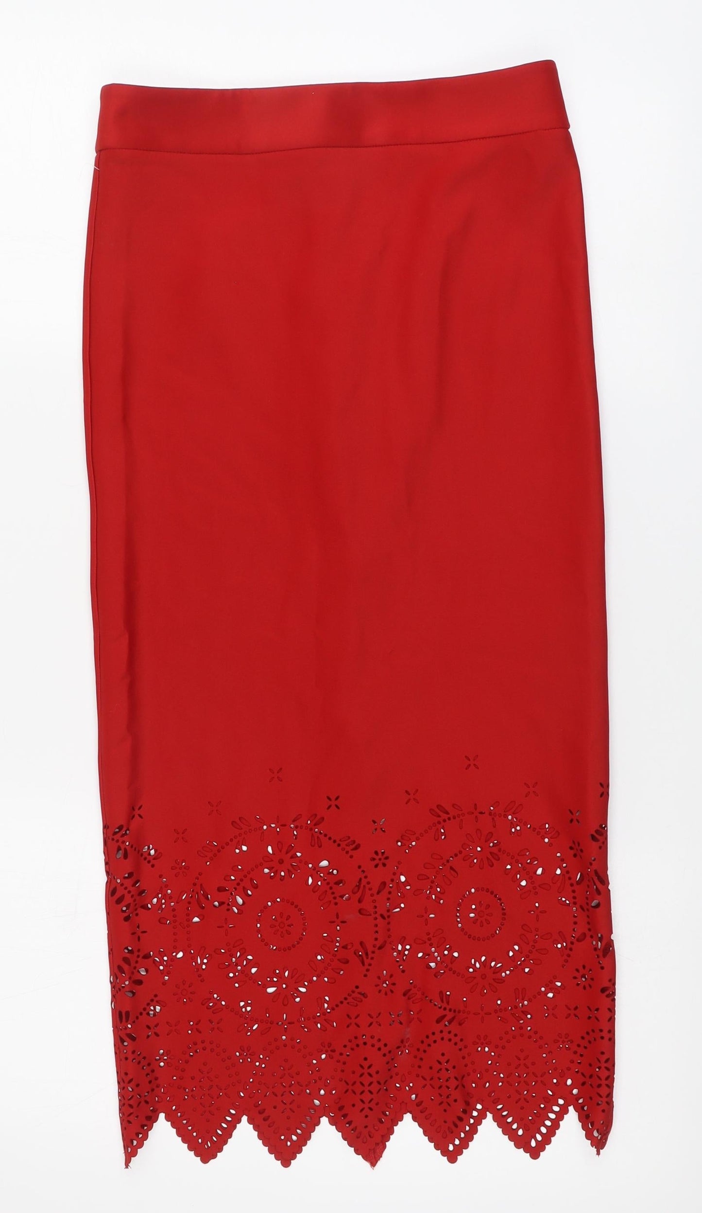 NEXT Womens Red Geometric Polyester Straight & Pencil Skirt Size 8 Zip