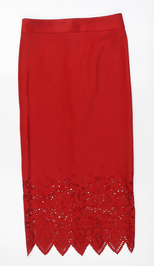 NEXT Womens Red Geometric Polyester Straight & Pencil Skirt Size 8 Zip