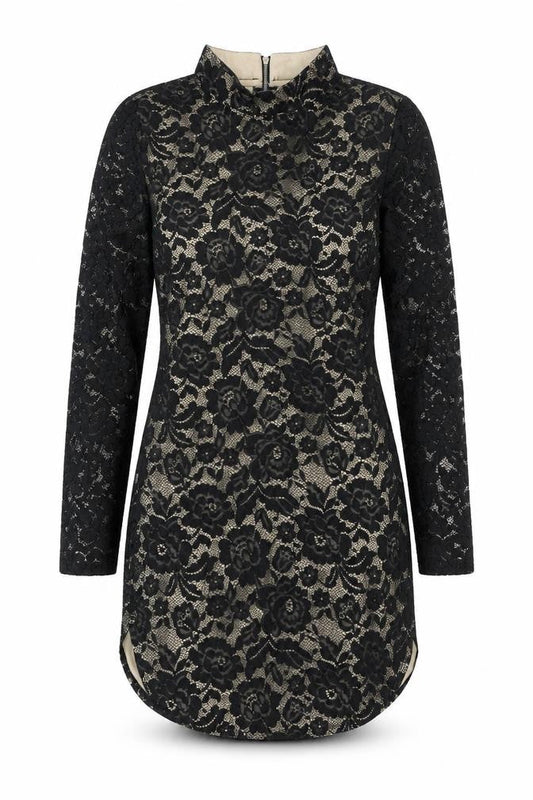 AX Womens Black Floral Polyester Bodycon Size 10 High Neck - Dipped Hem