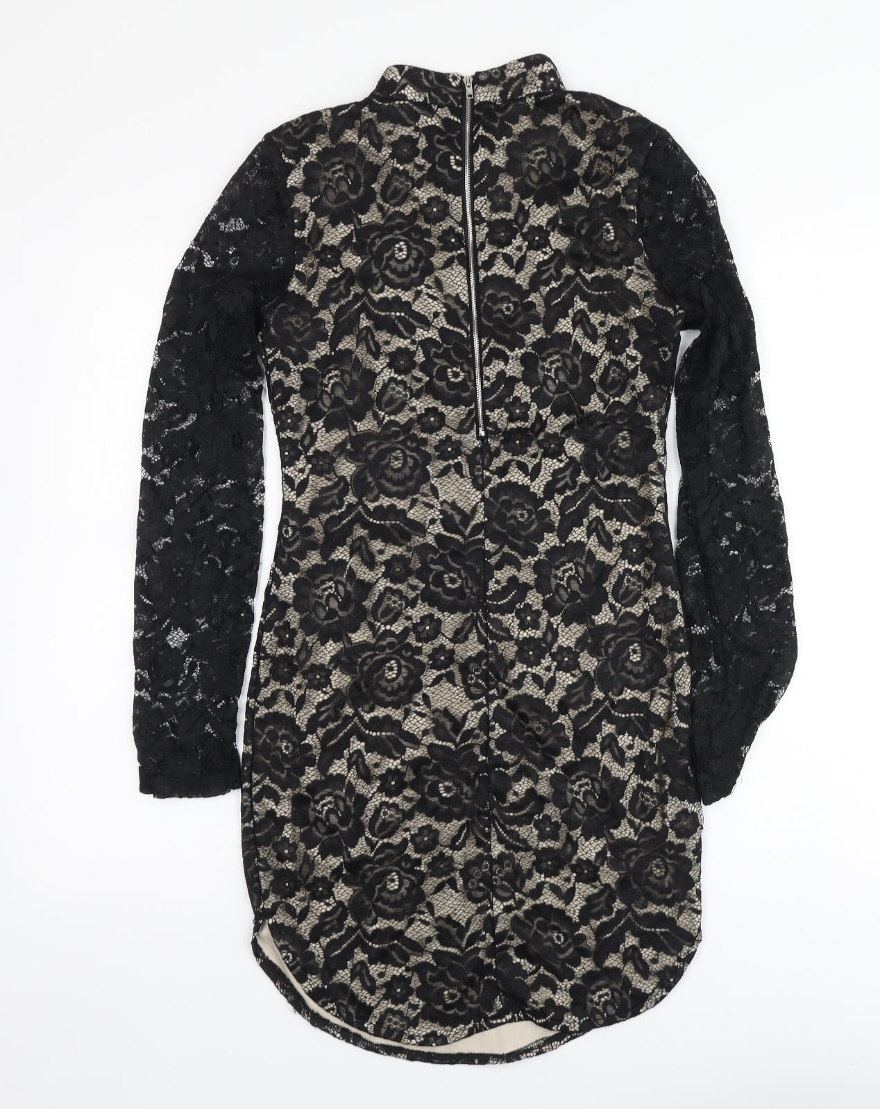 AX Womens Black Floral Polyester Bodycon Size 10 High Neck - Dipped Hem