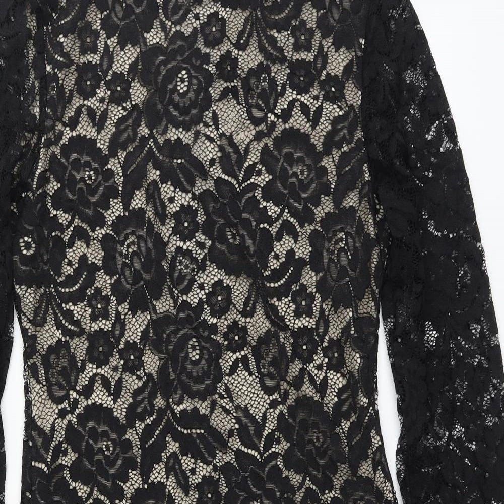 AX Womens Black Floral Polyester Bodycon Size 10 High Neck - Dipped Hem