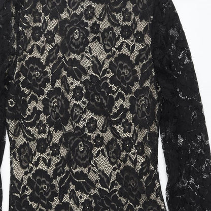 AX Womens Black Floral Polyester Bodycon Size 10 High Neck - Dipped Hem