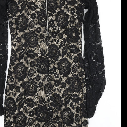 AX Womens Black Floral Polyester Bodycon Size 10 High Neck - Dipped Hem