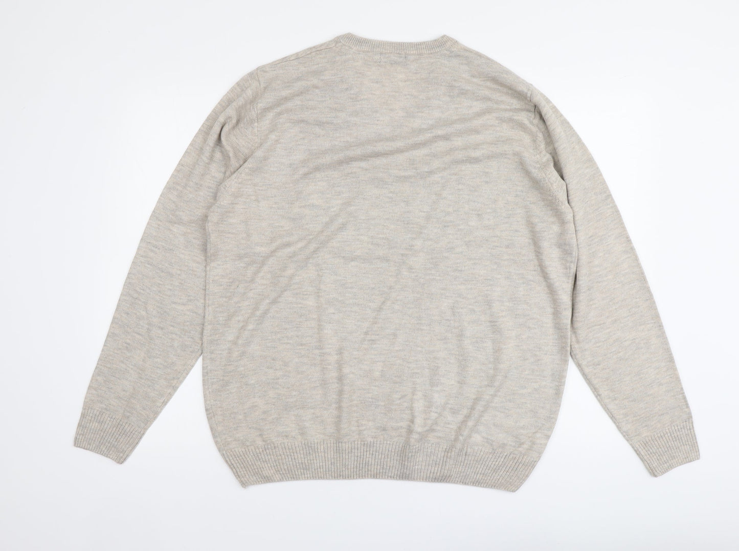 Cotton Traders Womens Beige V-Neck Acrylic Pullover Jumper Size L