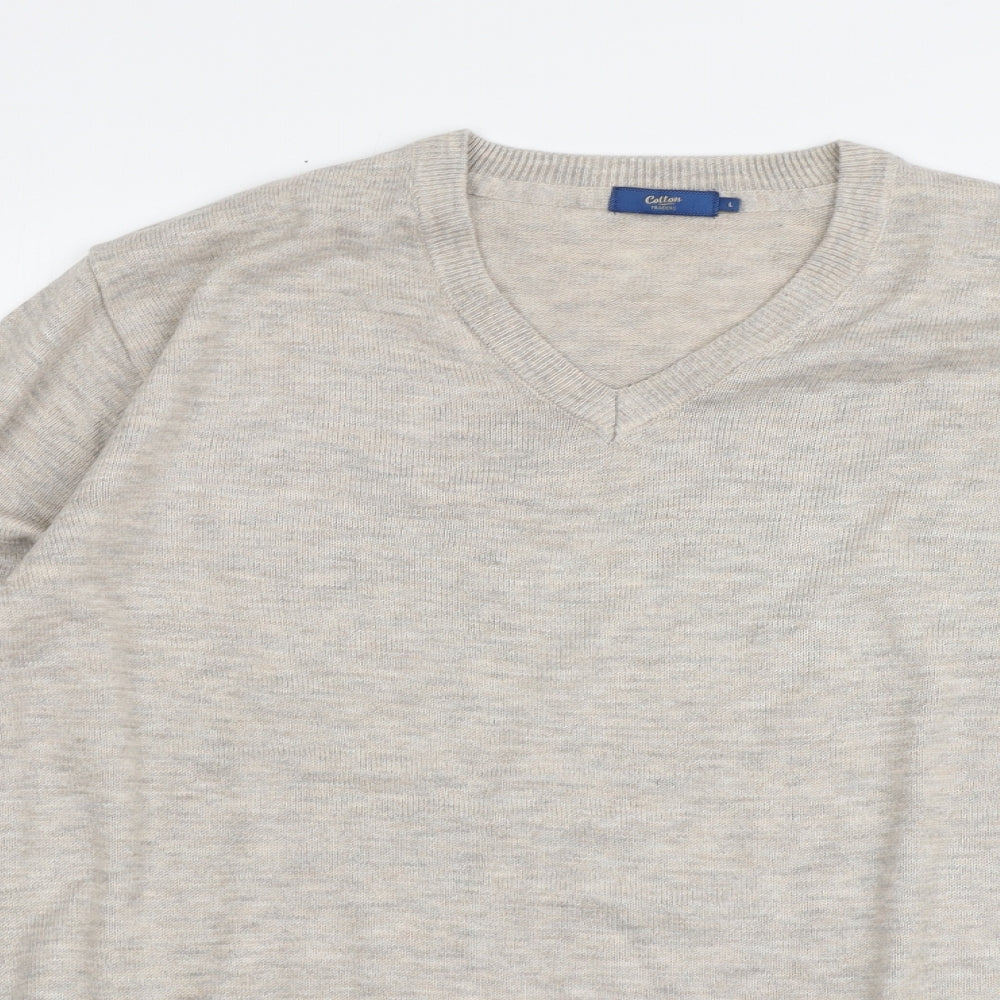 Cotton Traders Womens Beige V-Neck Acrylic Pullover Jumper Size L