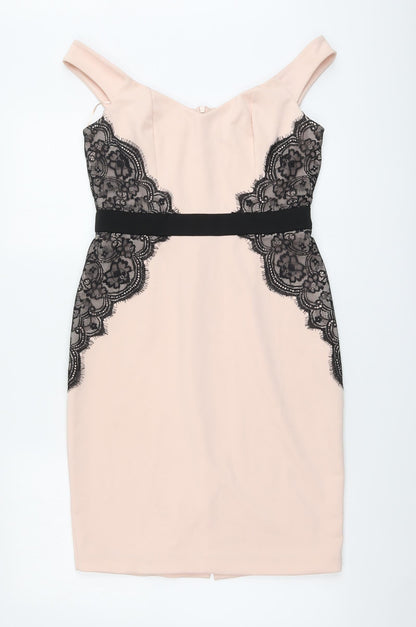 Amy Childs Womens Pink Geometric Polyester A-Line Size 12 Square Neck Zip