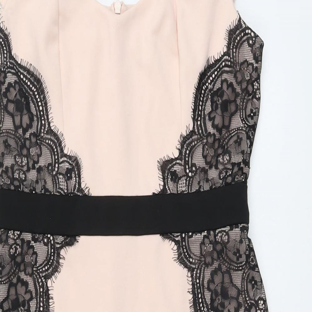 Amy Childs Womens Pink Geometric Polyester A-Line Size 12 Square Neck Zip