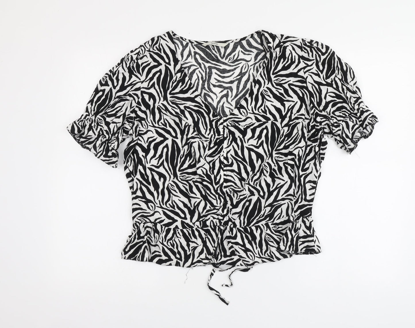 George Womens Black Animal Print Viscose Basic Blouse Size 16 V-Neck - Zebra Print