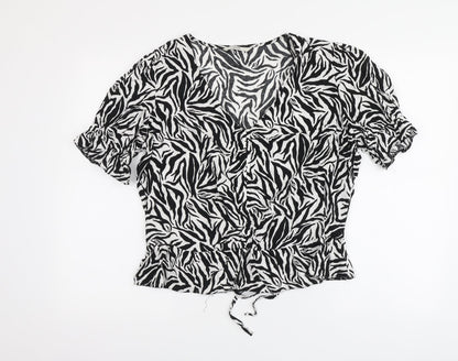 George Womens Black Animal Print Viscose Basic Blouse Size 16 V-Neck - Zebra Print