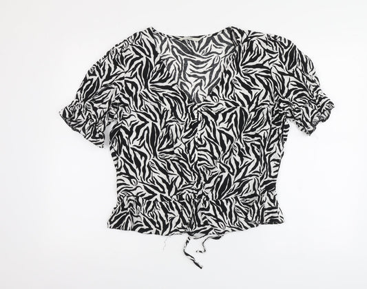 George Womens Black Animal Print Viscose Basic Blouse Size 16 V-Neck - Zebra Print