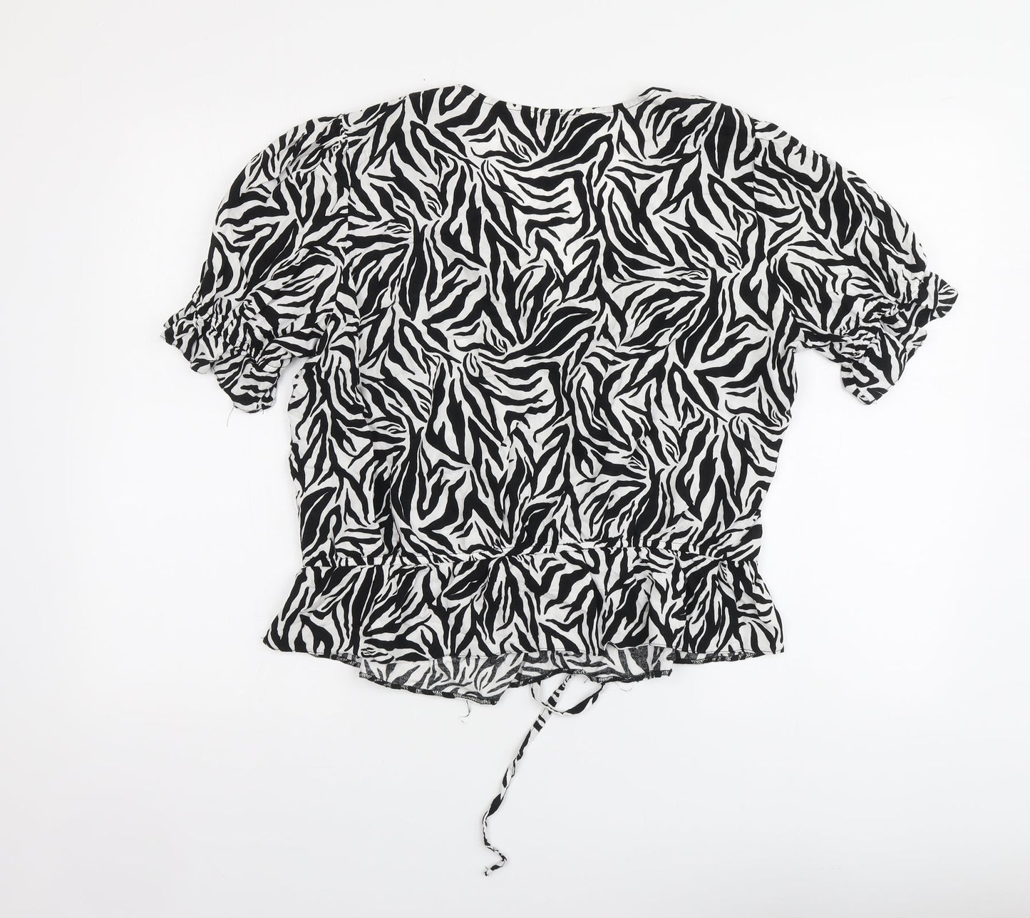 George Womens Black Animal Print Viscose Basic Blouse Size 16 V-Neck - Zebra Print