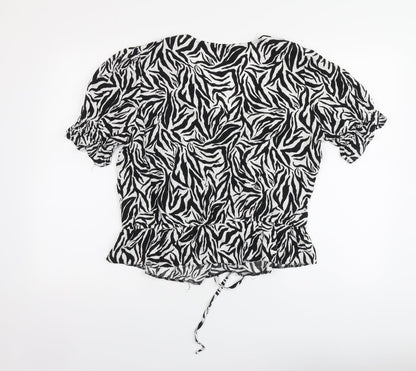 George Womens Black Animal Print Viscose Basic Blouse Size 16 V-Neck - Zebra Print