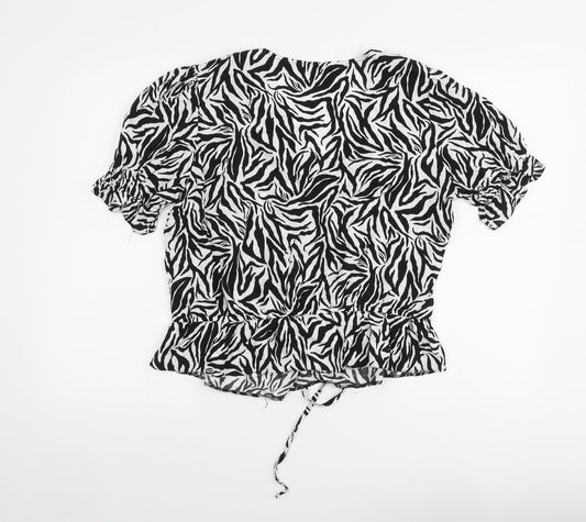 George Womens Black Animal Print Viscose Basic Blouse Size 16 V-Neck - Zebra Print