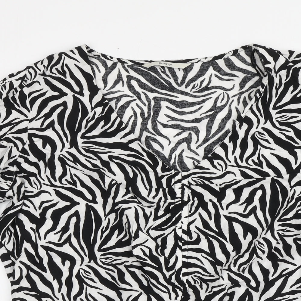 George Womens Black Animal Print Viscose Basic Blouse Size 16 V-Neck - Zebra Print
