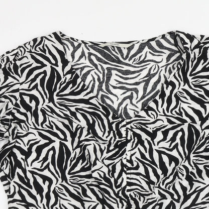 George Womens Black Animal Print Viscose Basic Blouse Size 16 V-Neck - Zebra Print