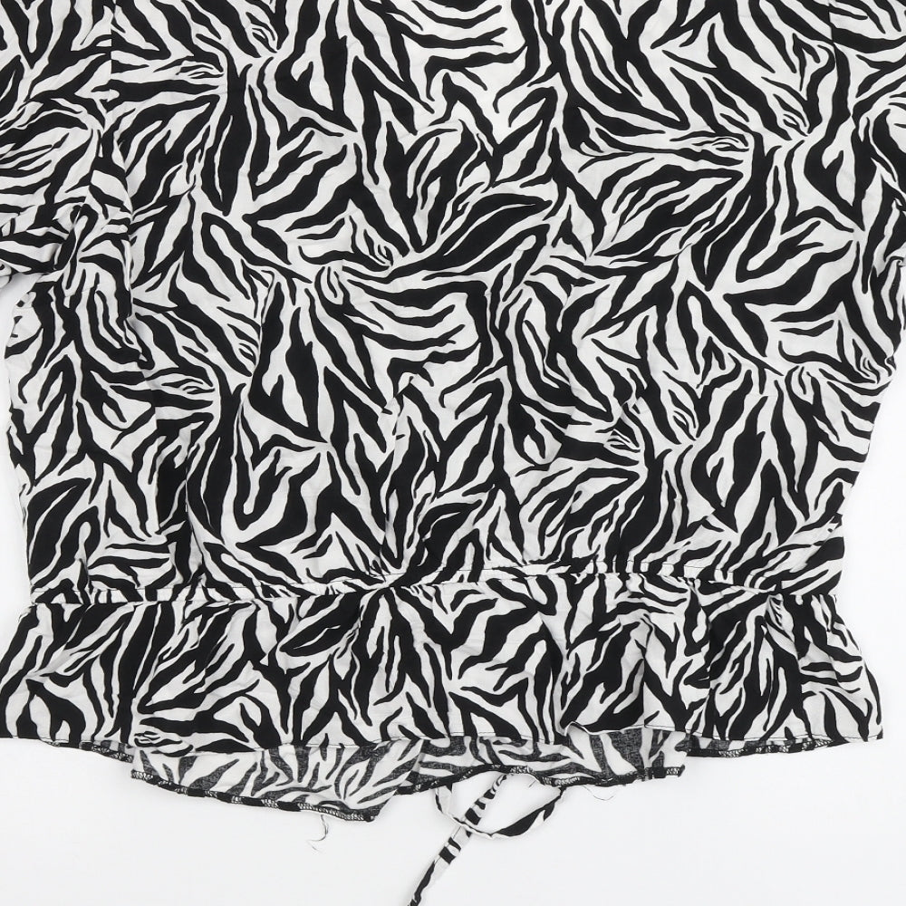 George Womens Black Animal Print Viscose Basic Blouse Size 16 V-Neck - Zebra Print