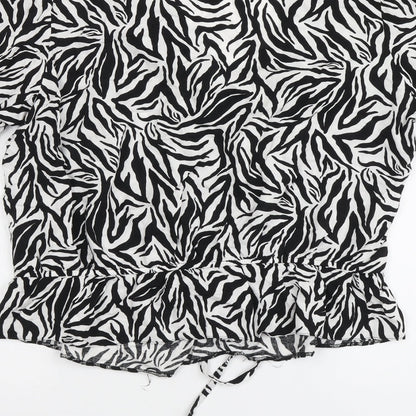George Womens Black Animal Print Viscose Basic Blouse Size 16 V-Neck - Zebra Print