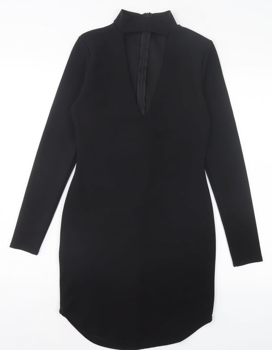 Missguided Womens Black Polyester Bodycon Size 10 V-Neck Zip