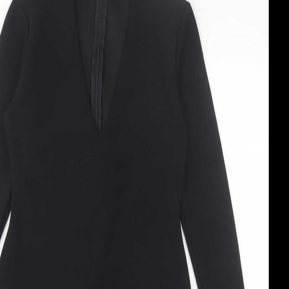 Missguided Womens Black Polyester Bodycon Size 10 V-Neck Zip