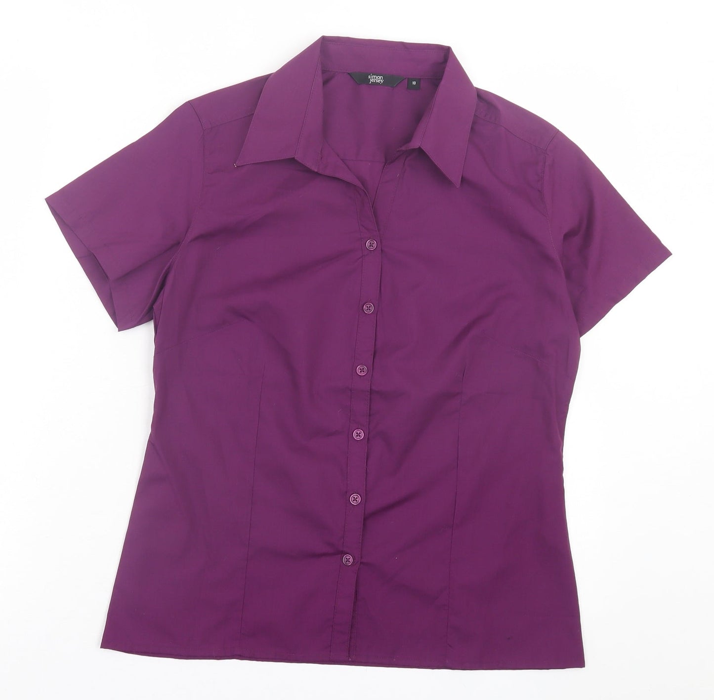 Womens UK Size 10 Simon Jersey Purple Basic Button-Up
