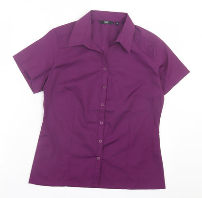 Womens UK Size 10 Simon Jersey Purple Basic Button-Up