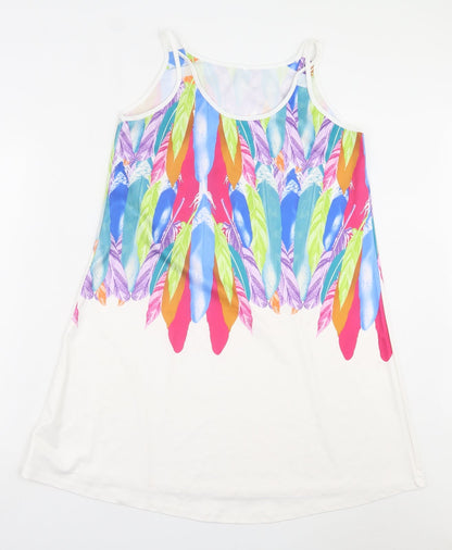 Preworn Womens Multicoloured Geometric Polyester Tank Dress Size S Scoop Neck Pullover - Feather Print