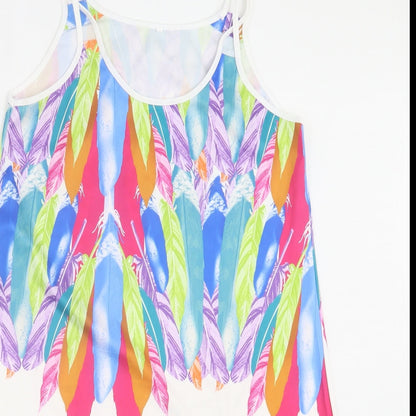 Preworn Womens Multicoloured Geometric Polyester Tank Dress Size S Scoop Neck Pullover - Feather Print