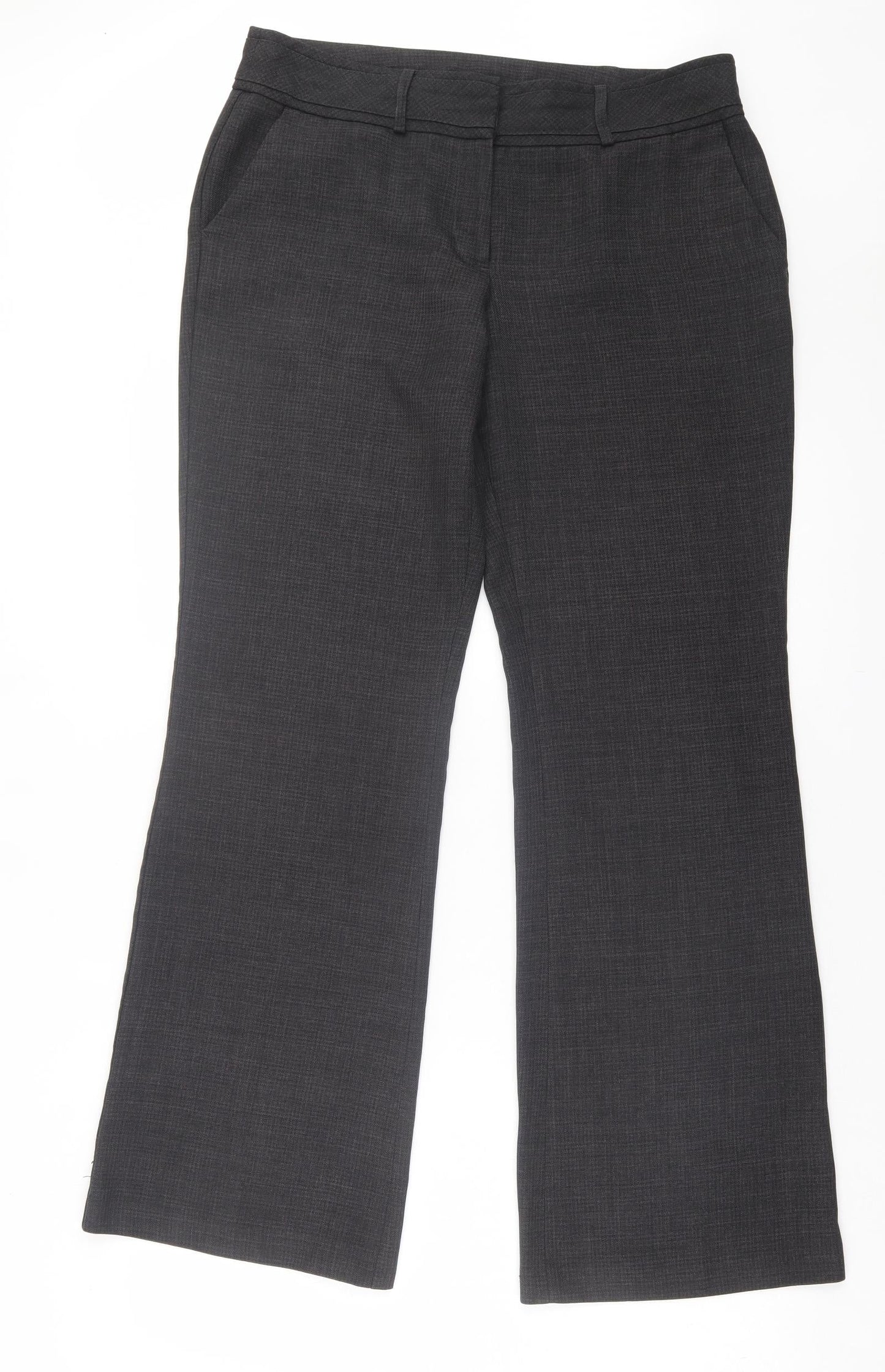 F&F Womens Grey Polyester Trousers Size 14 L32 in Regular Hook & Eye