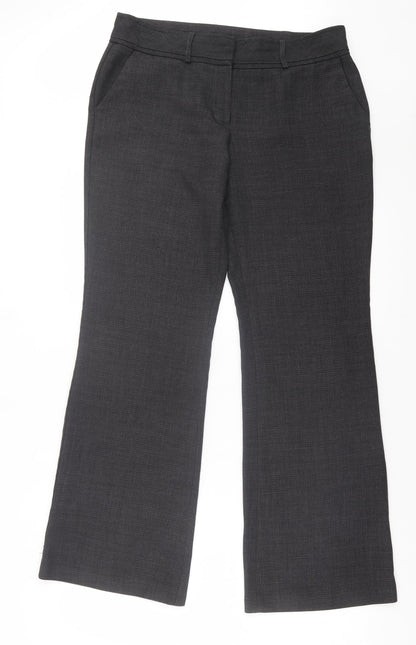 F&F Womens Grey Polyester Trousers Size 14 L32 in Regular Hook & Eye