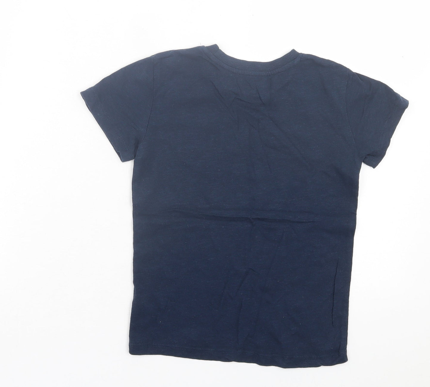 Dunnes Stores Boys Blue Cotton Basic T-Shirt Size 5-6 Years Crew Neck Pullover - Pocket Detail